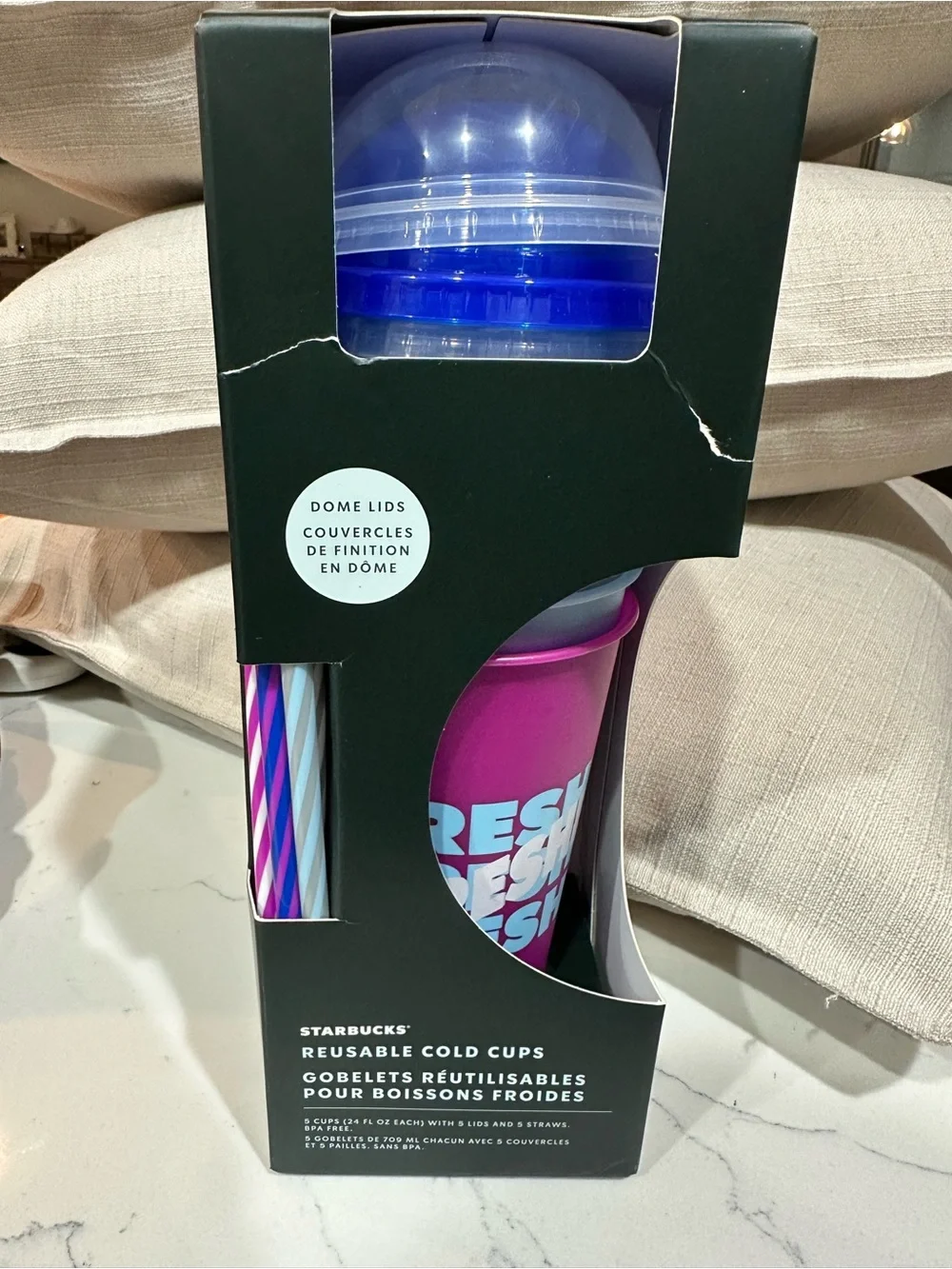 Starbucks Assorted Pink Blue Purple Cream Reusable Cold Cup Straw Toppers
